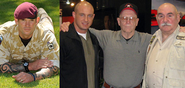 World Record British sniper Craig Harrison, (L). In photo on right, Canadian World Record sniper Robert Furlong (L), poses with Maj. Plaster, (R), and Soldier of Fortune publisher Robert K. Brown.